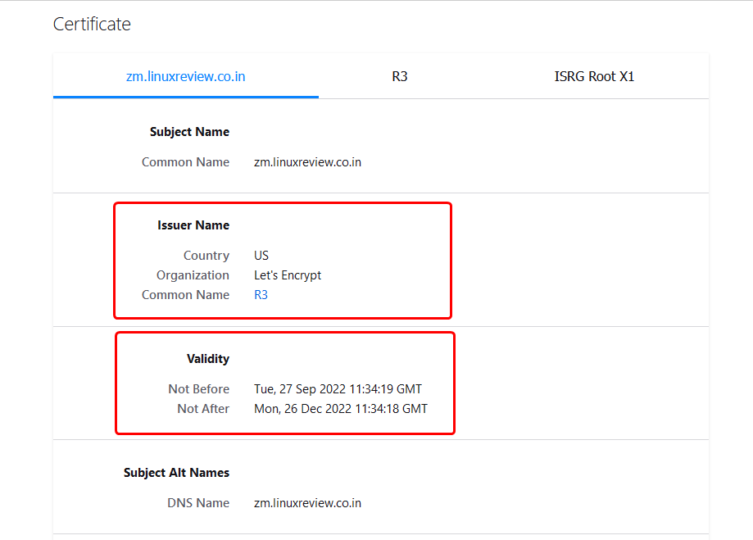 Cetificate issuer details